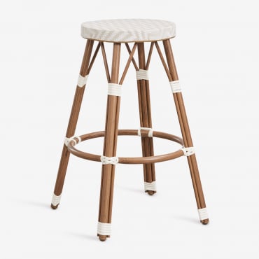 Taburete Alto En Aluminio Y Ratán Sintético Brielle Bistro Beige Nude - Blanco Gardenia & ↑75 Cm - Sklum