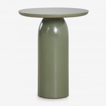 Mesita De Noche Redonda Ø45 Cm En Cemento Layana Verde Oliva Intenso Brillante - Sklum