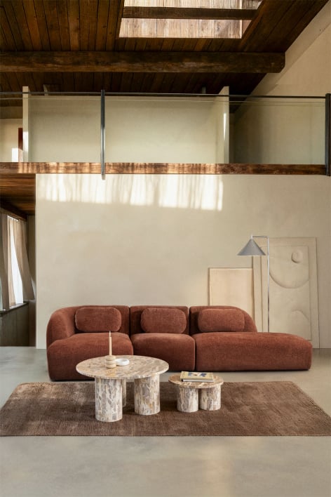 Sofá modular chaise longue izquierdo de 3 piezas con diván derecho en chenilla Coquette