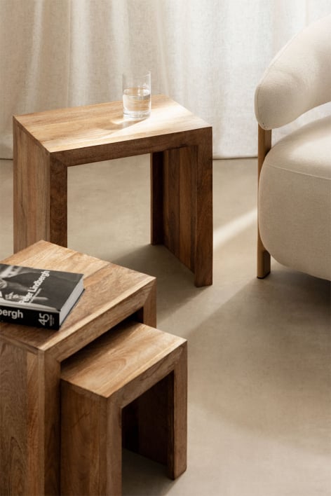 Mesas auxiliares nido rectangulares en madera de mango Woodsen - Madera Mango