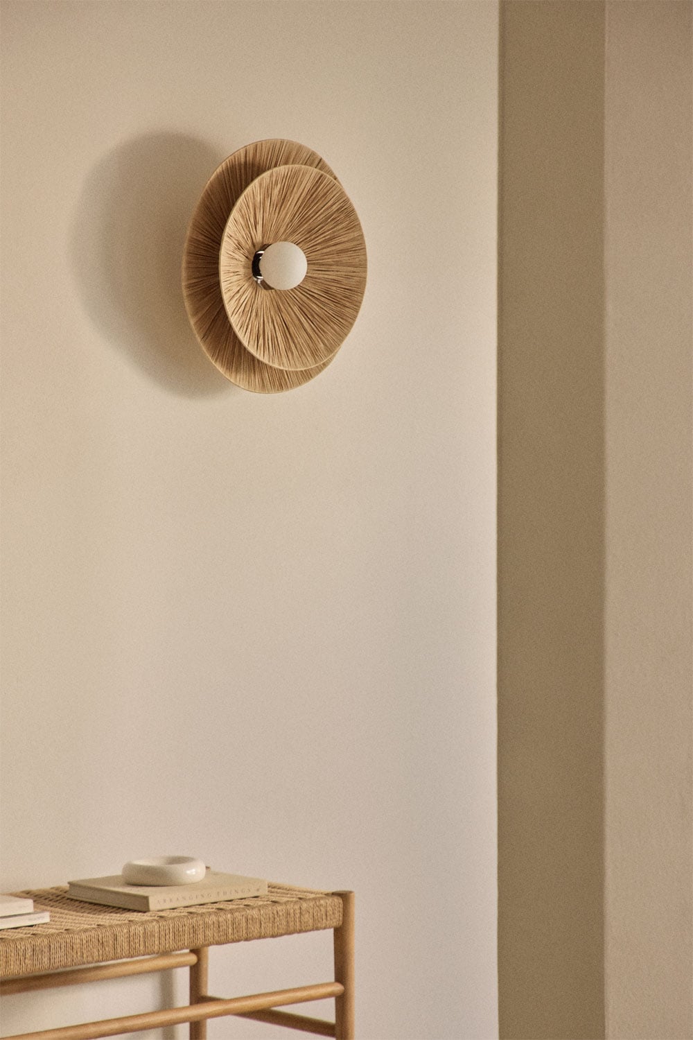 lámpara pared ratán natural, aplique pared estilo boho
