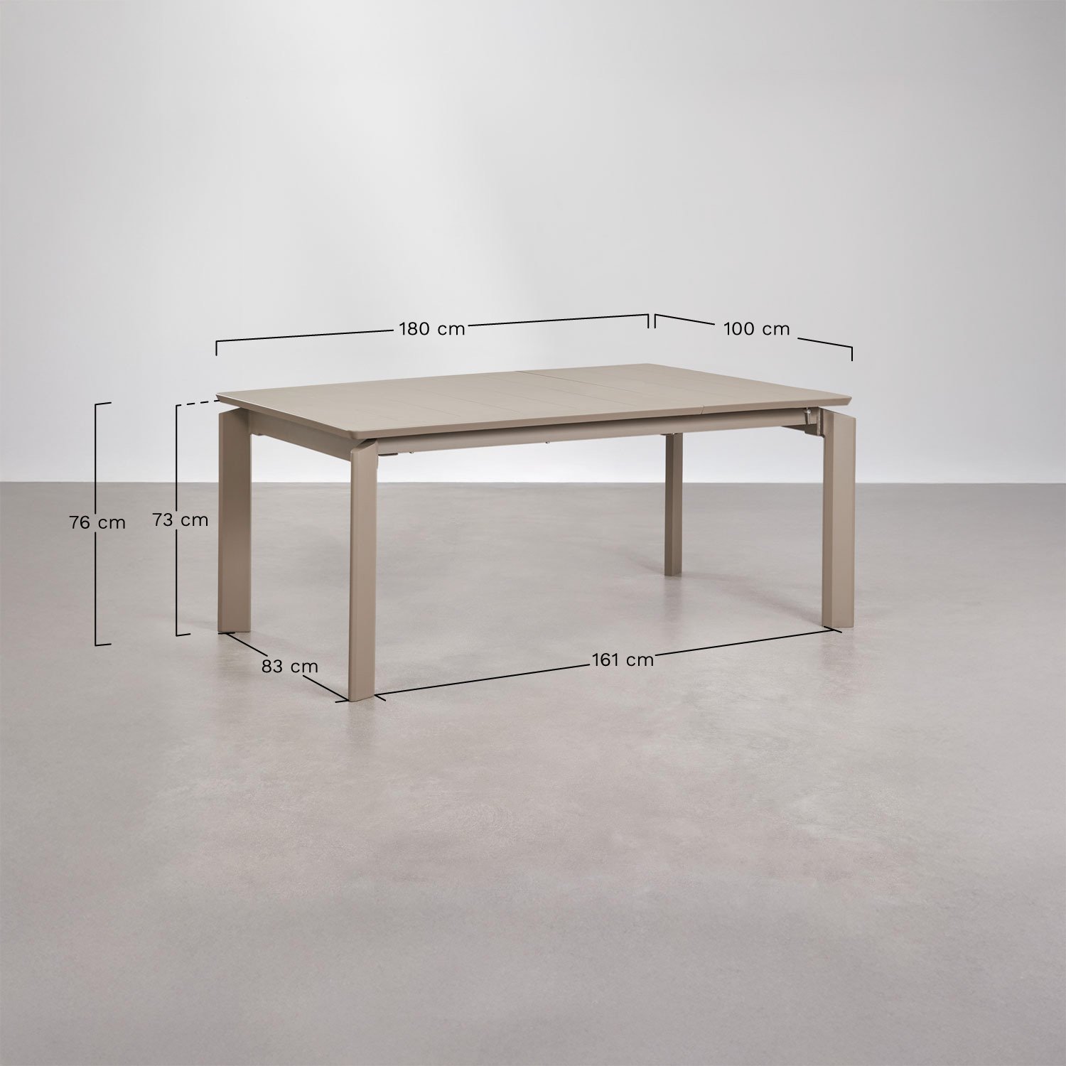 Mesa de comedor rectangular 180-300x100 cm extensible en aluminio Milenca , medidas