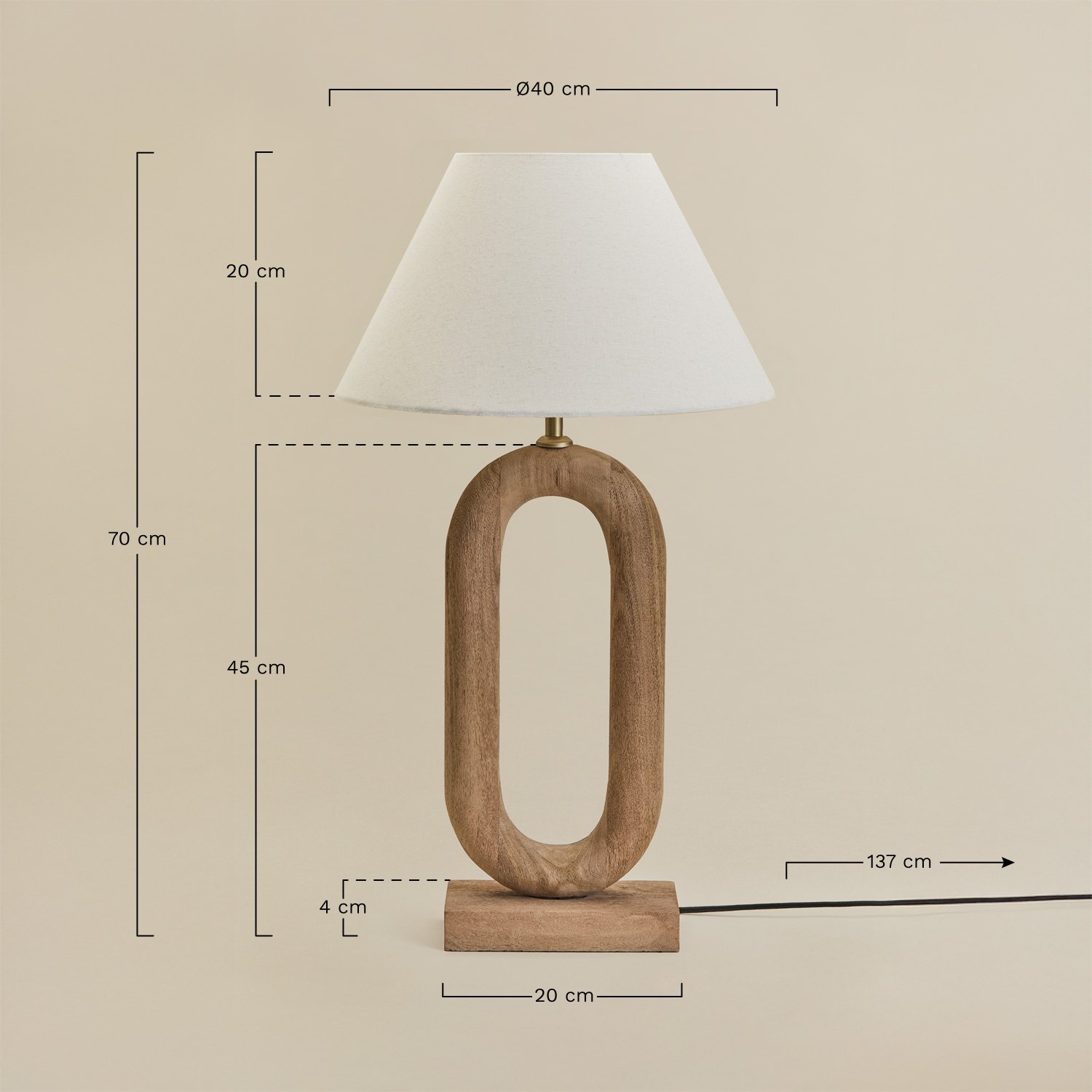 Lámpara de mesa en madera de mango Tiberia, medidas