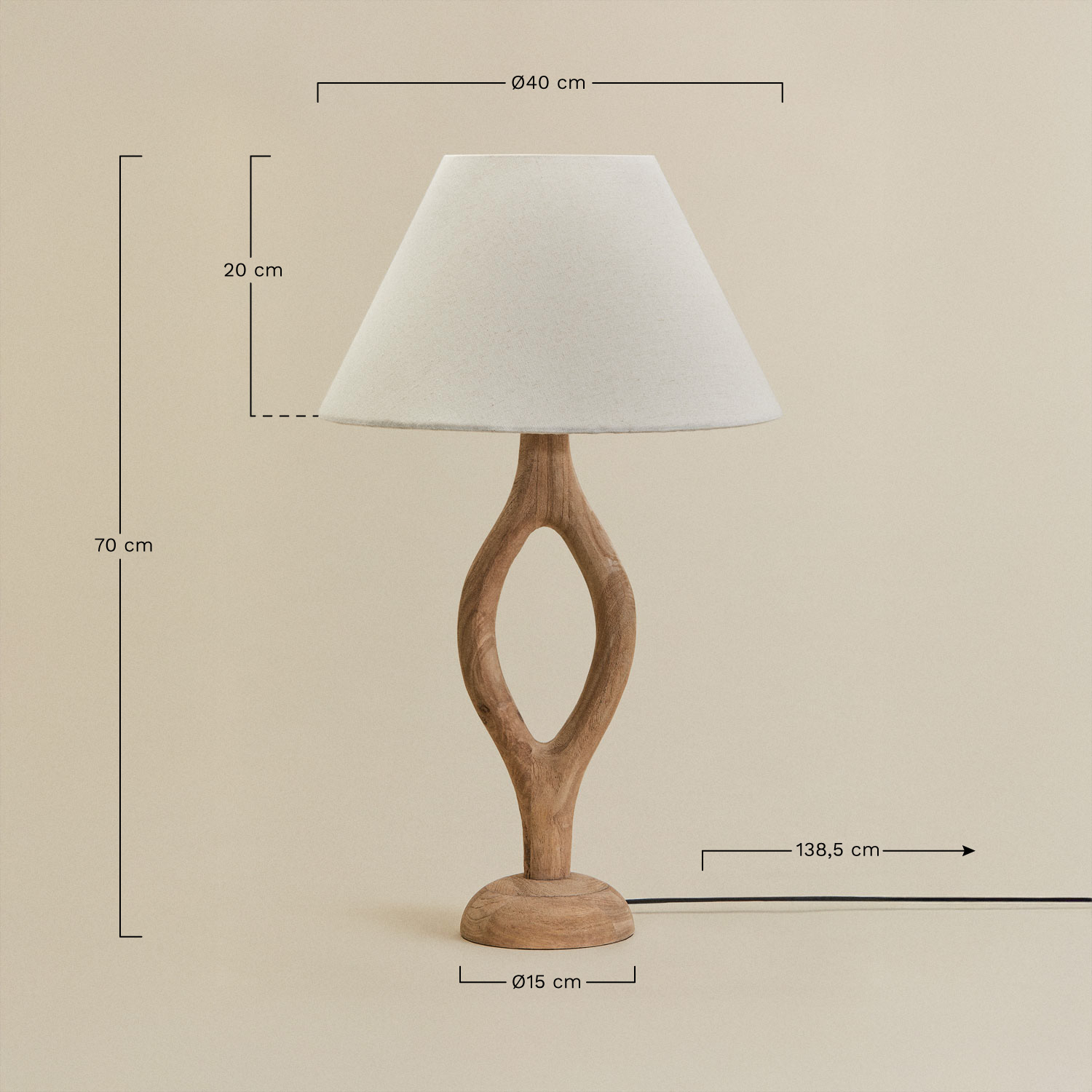 Lámpara de mesa en madera de mango Gracia, medidas