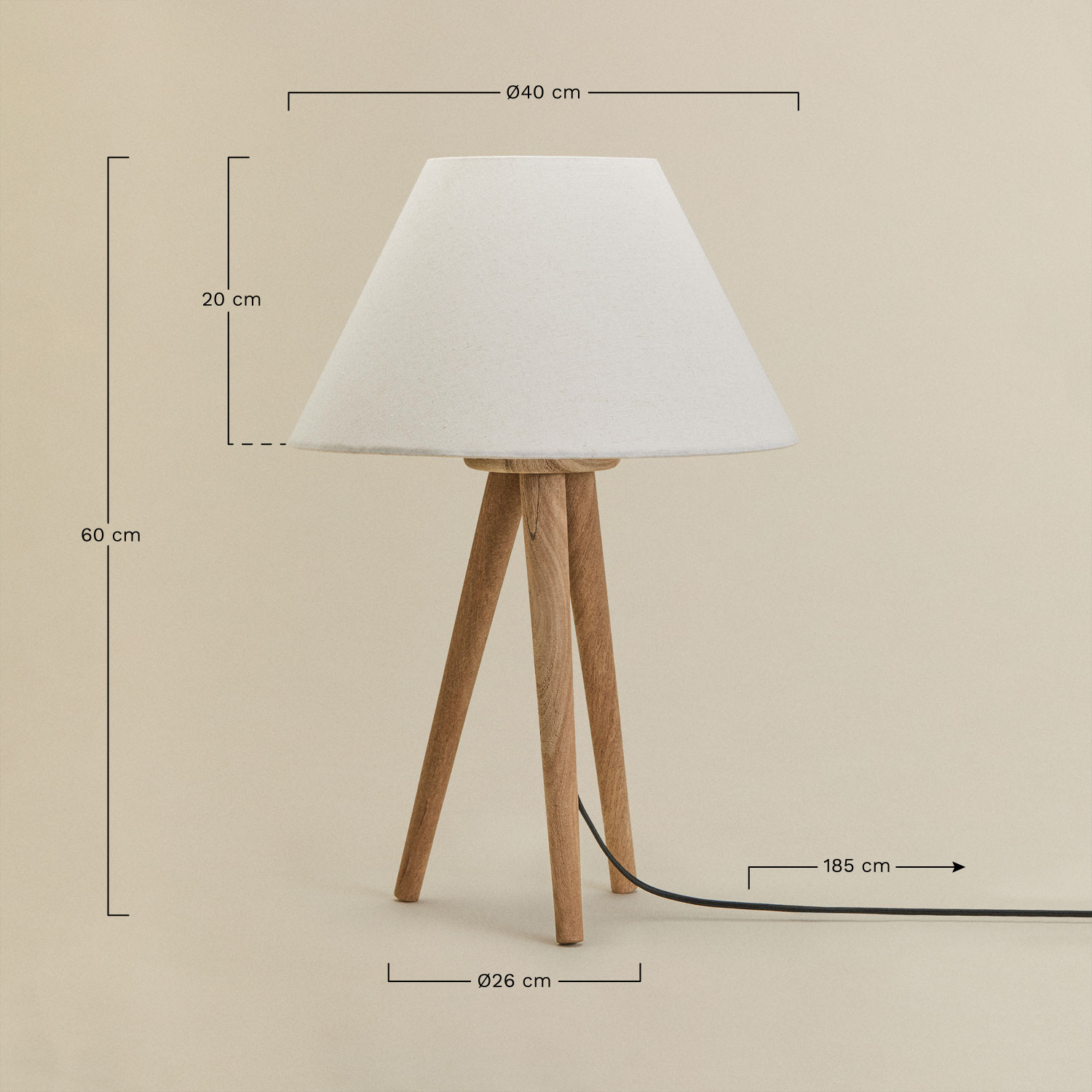 Lámpara de mesa en madera de mango Simona, medidas