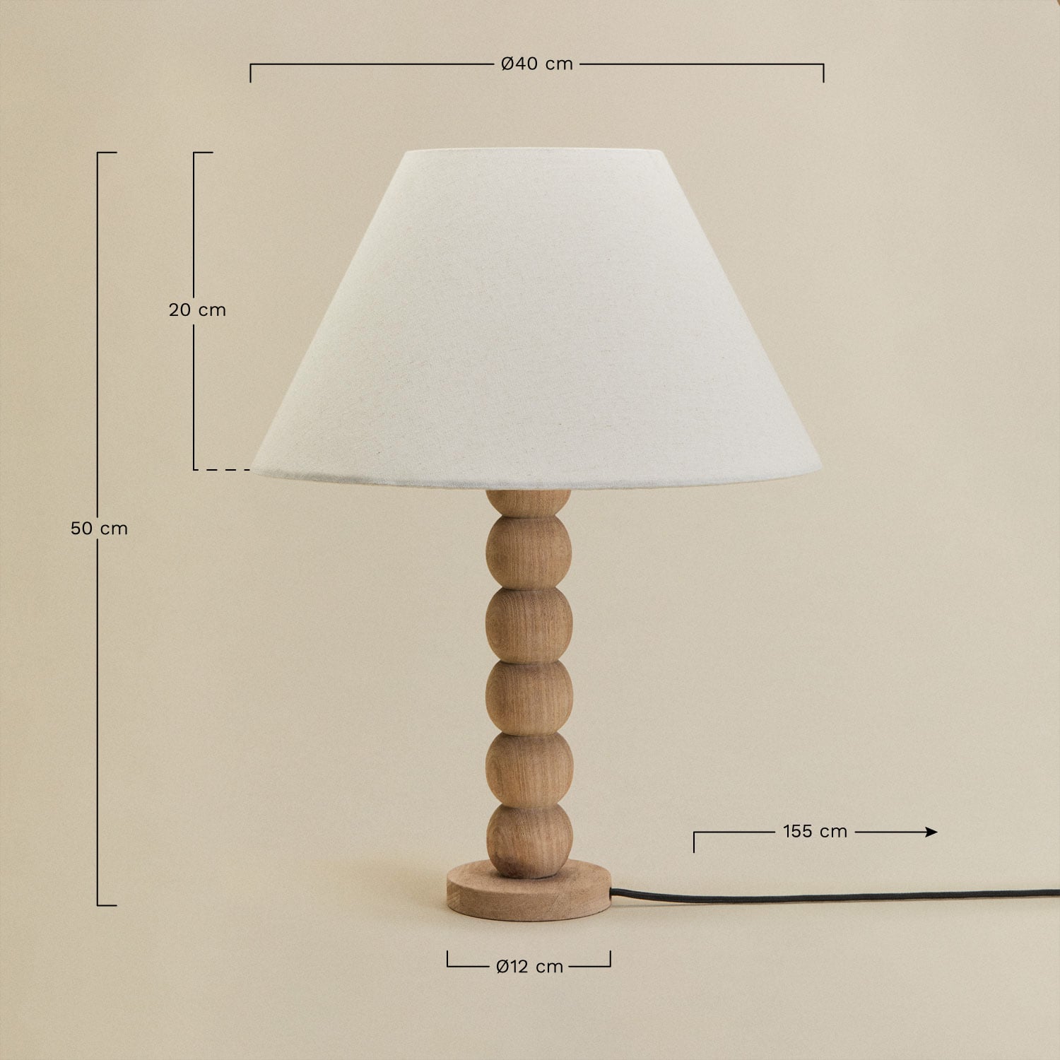 Lámpara de mesa en madera de mango Soler, medidas