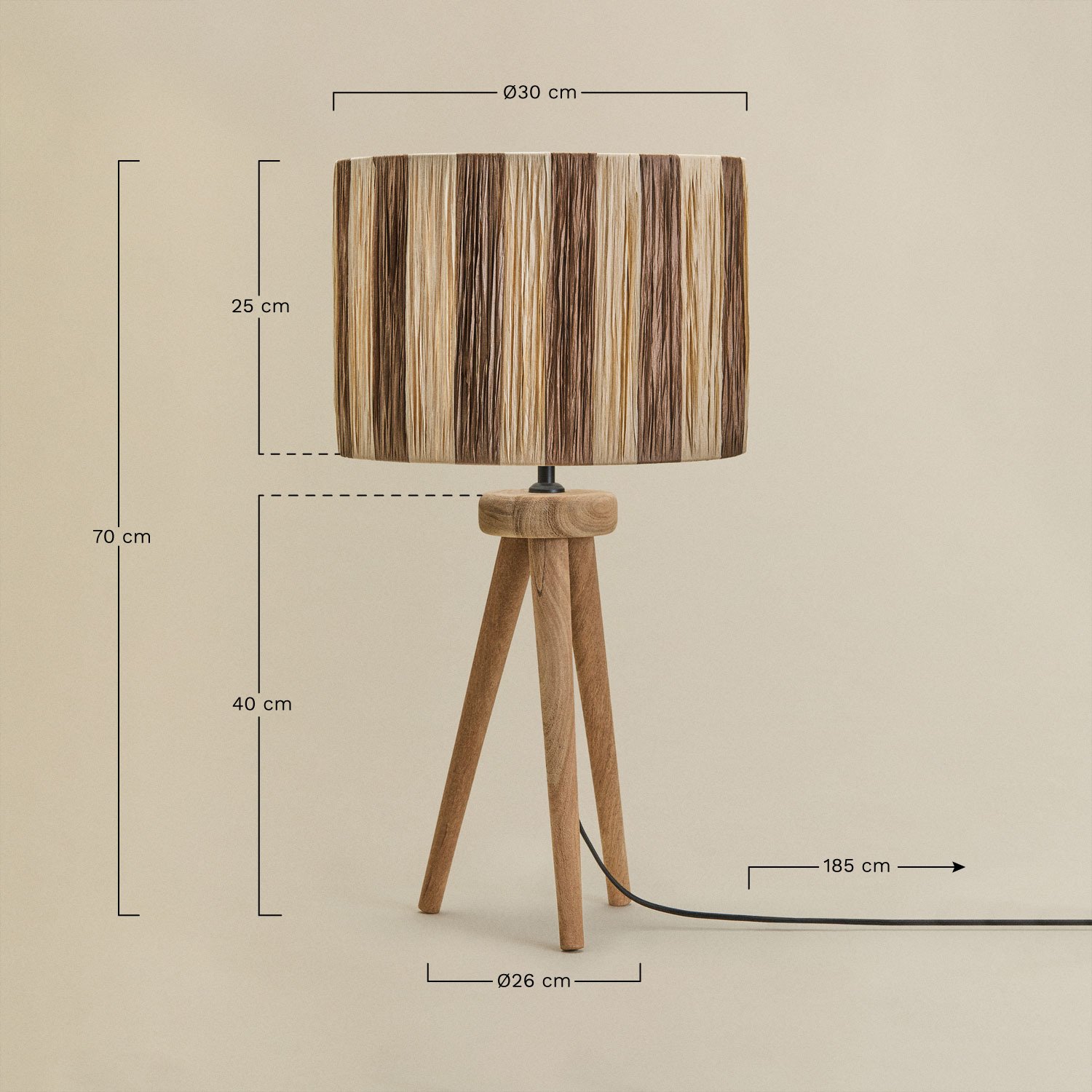 Lámpara de mesa en madera de mango Simona, medidas