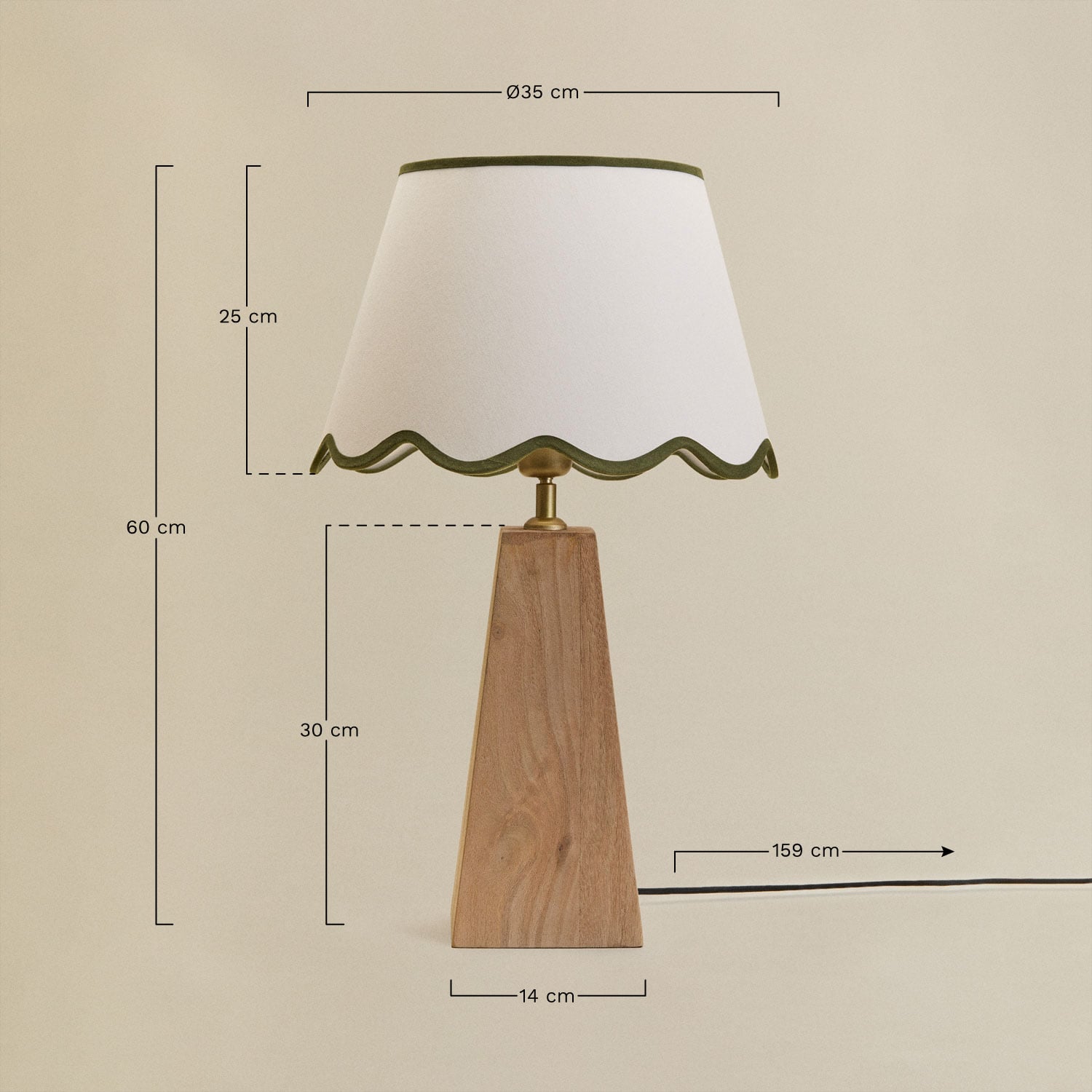 Lámpara de mesa en madera de mango Taraua, medidas