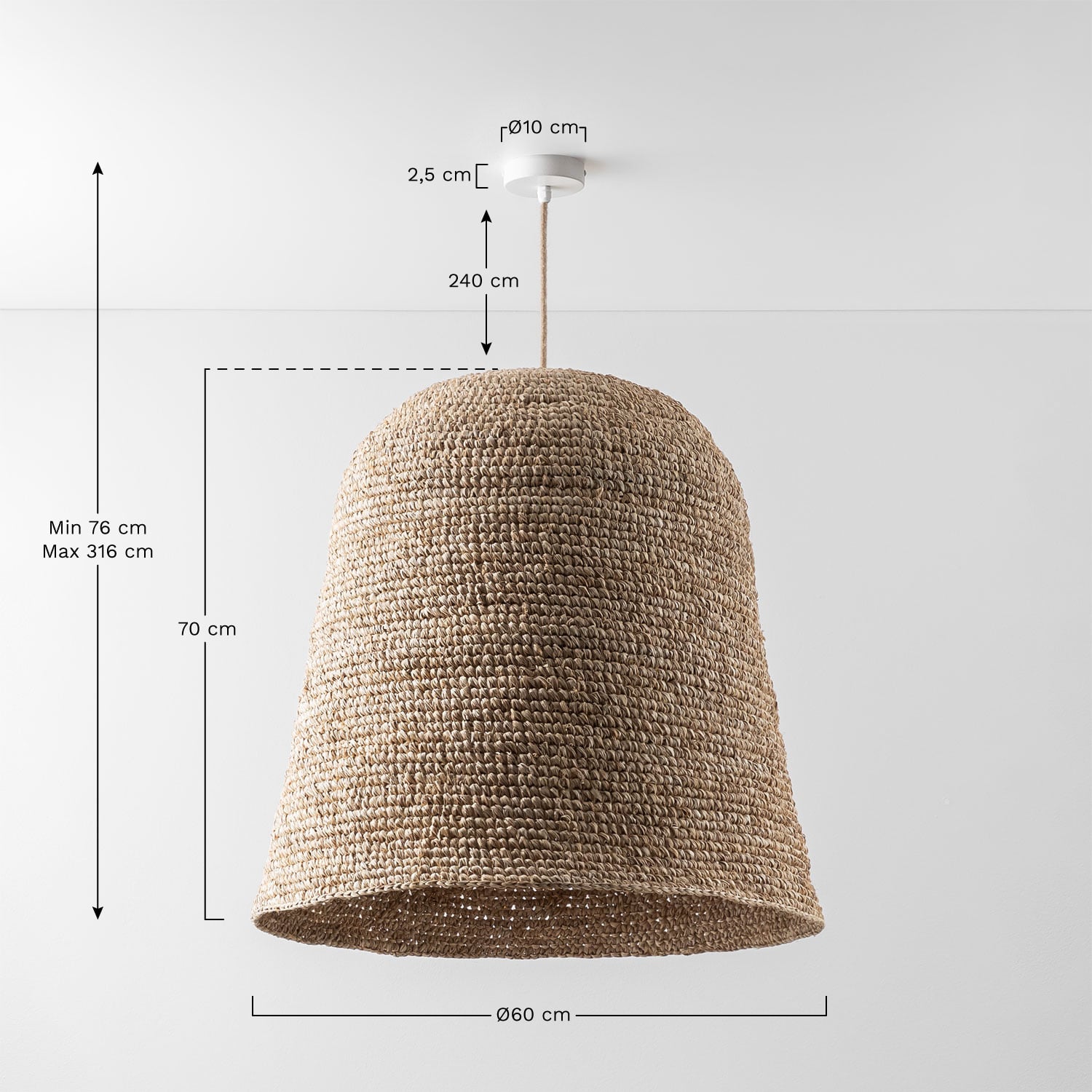 Lámpara de techo colgante para exterior Kayradens, medidas