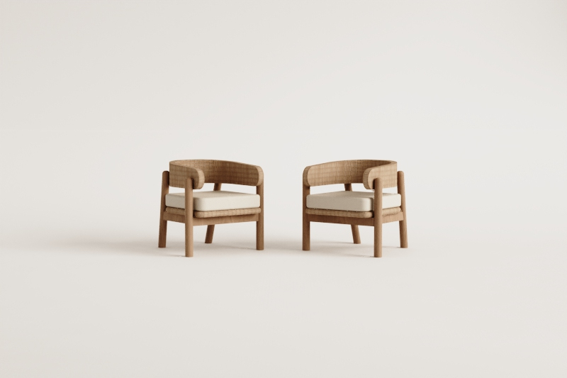 Pack de 2 sillones de jardín en madera de acacia y ratán sintético Ribeira