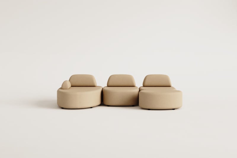 Sofá modular chaise longue izquierdo de 3 piezas y puff tapizado Giorgia 