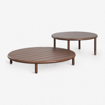Set De 2 Mesas De Centro Para Jardín Redondas En Madera De Acacia Olivia Marrón Acacia Oscuro & Marrón Acacia Oscuro - Sklum