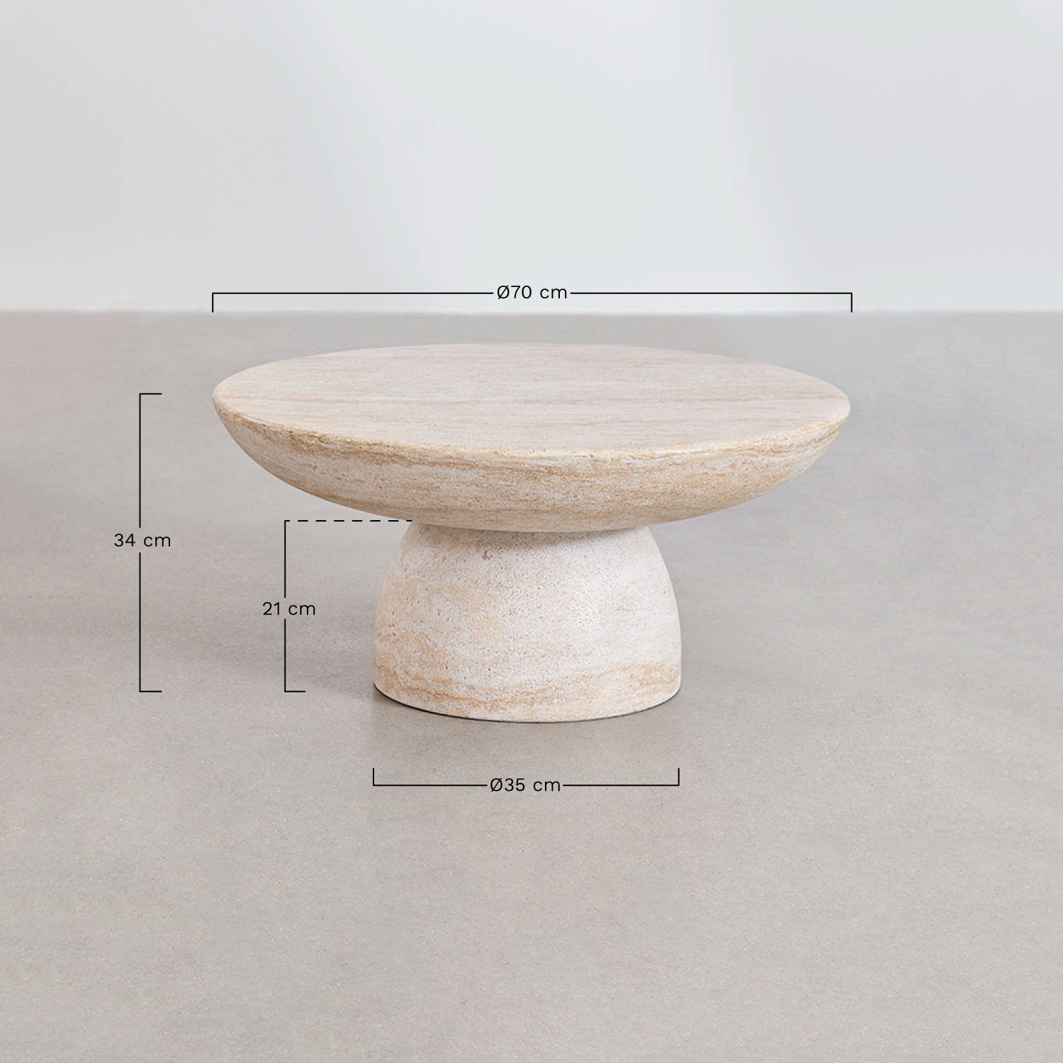 Mesa de centro redonda Ø70 cm en cemento look travertino Zenadia , medidas