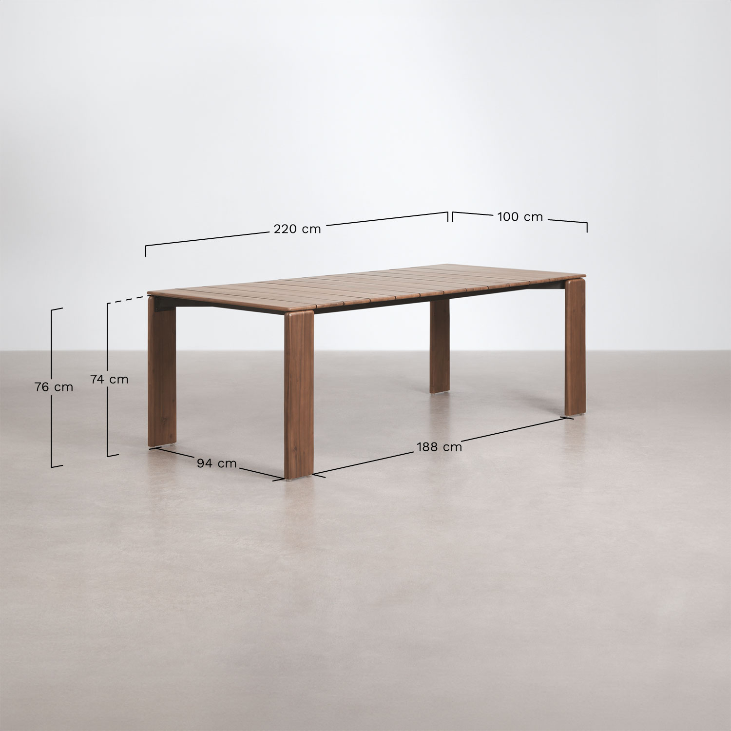 Mesa de comedor rectangular en madera de acacia Kandroa, medidas