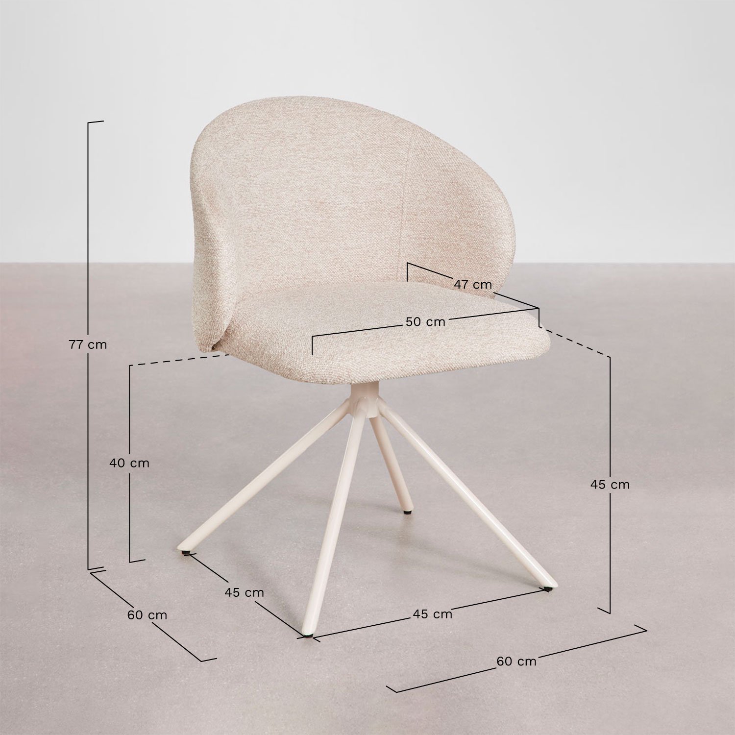 Silla de comedor giratoria tapizada Gryon, medidas