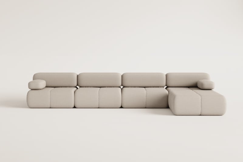 Sofá modular de 4 piezas y puff en bouclé envasado al vacío Kendall 