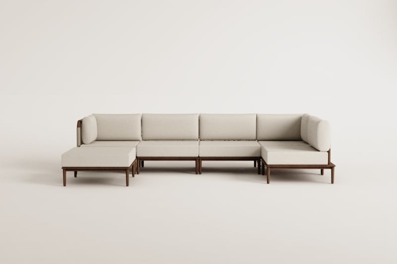 Sofá modular de jardín rinconera de 5 piezas y puff en acacia Giulia