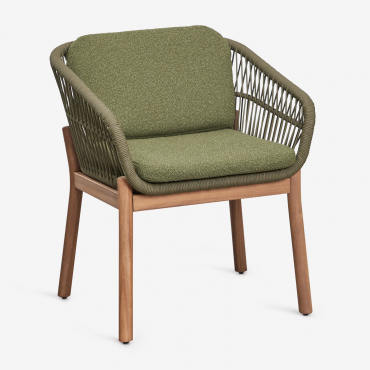 Silla De Jardín Con Reposabrazos En Madera De Acacia Y Cuerda Trenzada Karvia Marrón Acacia & Bouclé Verde Salvia - Sklum