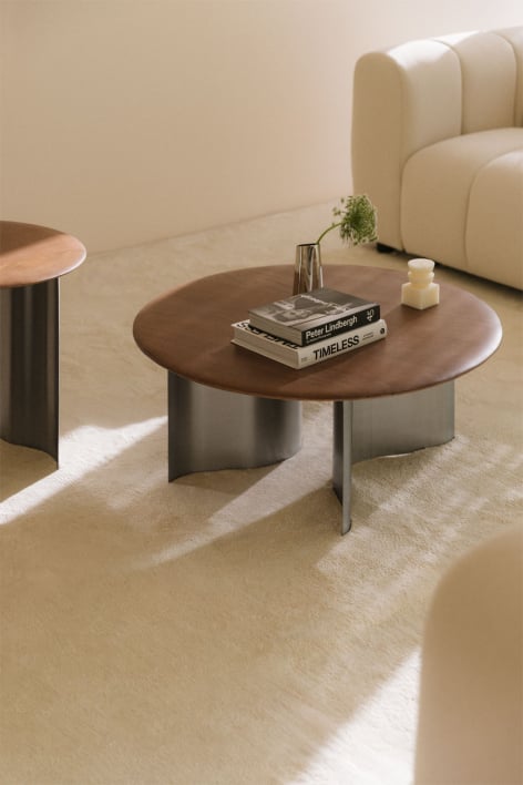 Mesa de centro redonda Ø80 cm en madera de mango y acero inoxidable Marvion