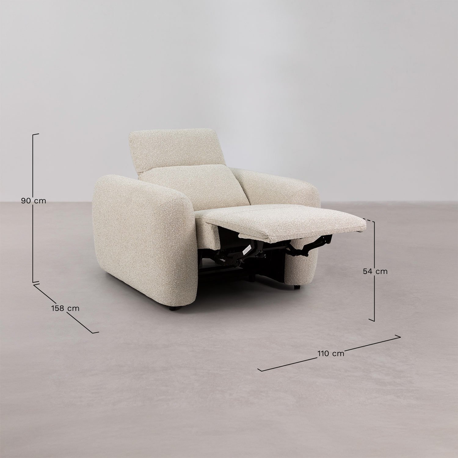 Conjunto de salón con sofá de 3 plazas reclinable y eléctrico y sillón en chenilla Sirex, medidas