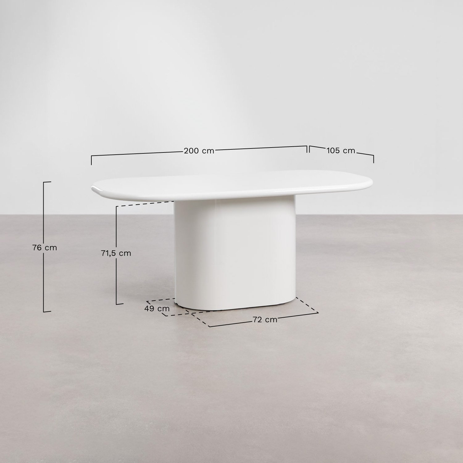 Mesa de comedor ovalada 200x105 cm en MDF Milford, medidas