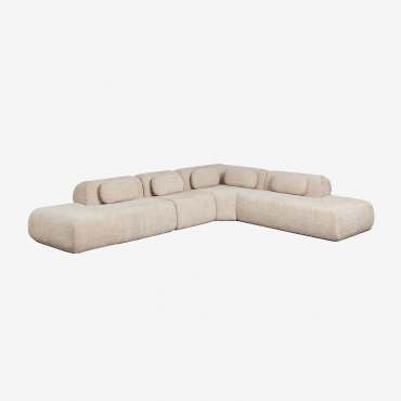 Sofá Modular Rinconera De 4 Piezas Con Doble Diván En Chenilla Envasado Al Vacío Merida Chenilla Gruesa Beige Tapioca - Sklum