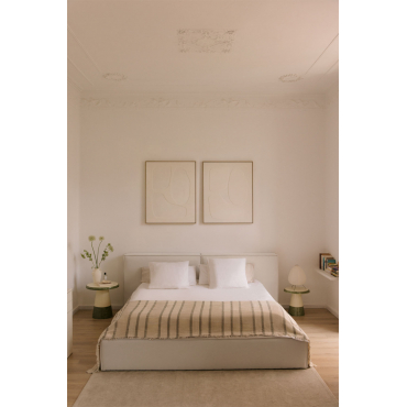 Cama Con Canapé Abatible Tapizada Lunari Chenilla Blanco Roto & 160 X 200 Cm & Sin Colchón - Sklum