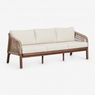 Sofá De Jardín De 3 Plazas En Madera De Acacia Dubai Blanco Gardenia & Marrón Acacia Oscuro - Sklum