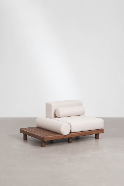 Módulo central con mesa auxiliar para sofá modular de jardín en acacia Edrien