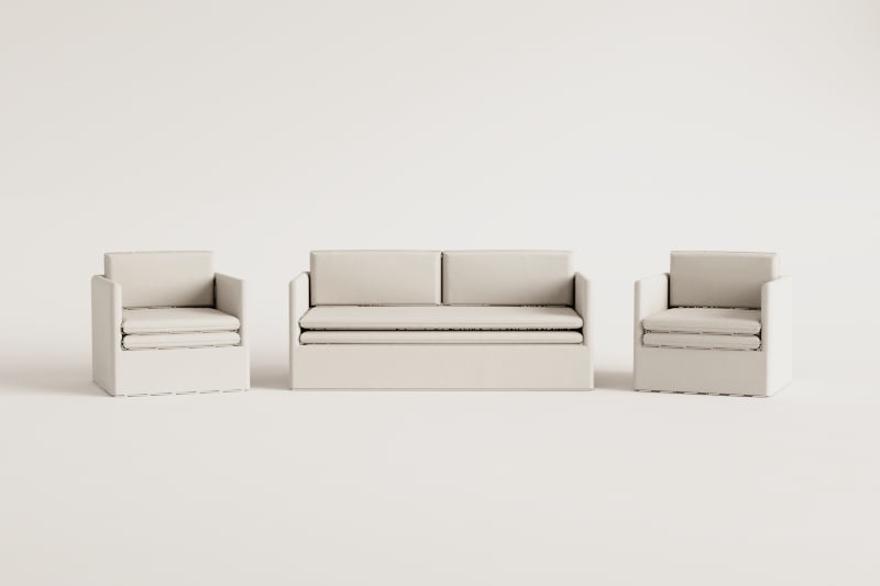 Conjunto de salón con sofá de 3 plazas y 2 sillones en lino y algodón Grace