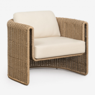 Sillón De Jardín En Acero Y Ratán Sintético Lina Tela Blanco Gardenia - Sklum