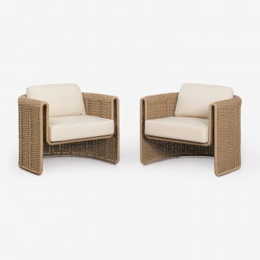 Pack De 2 Sillones En Acero Y Mimbre Sintético Lina Tela Blanco Gardenia - Sklum