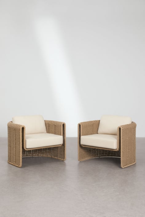 Pack de 2 sillones de jardín en acero y mimbre sintético Lina