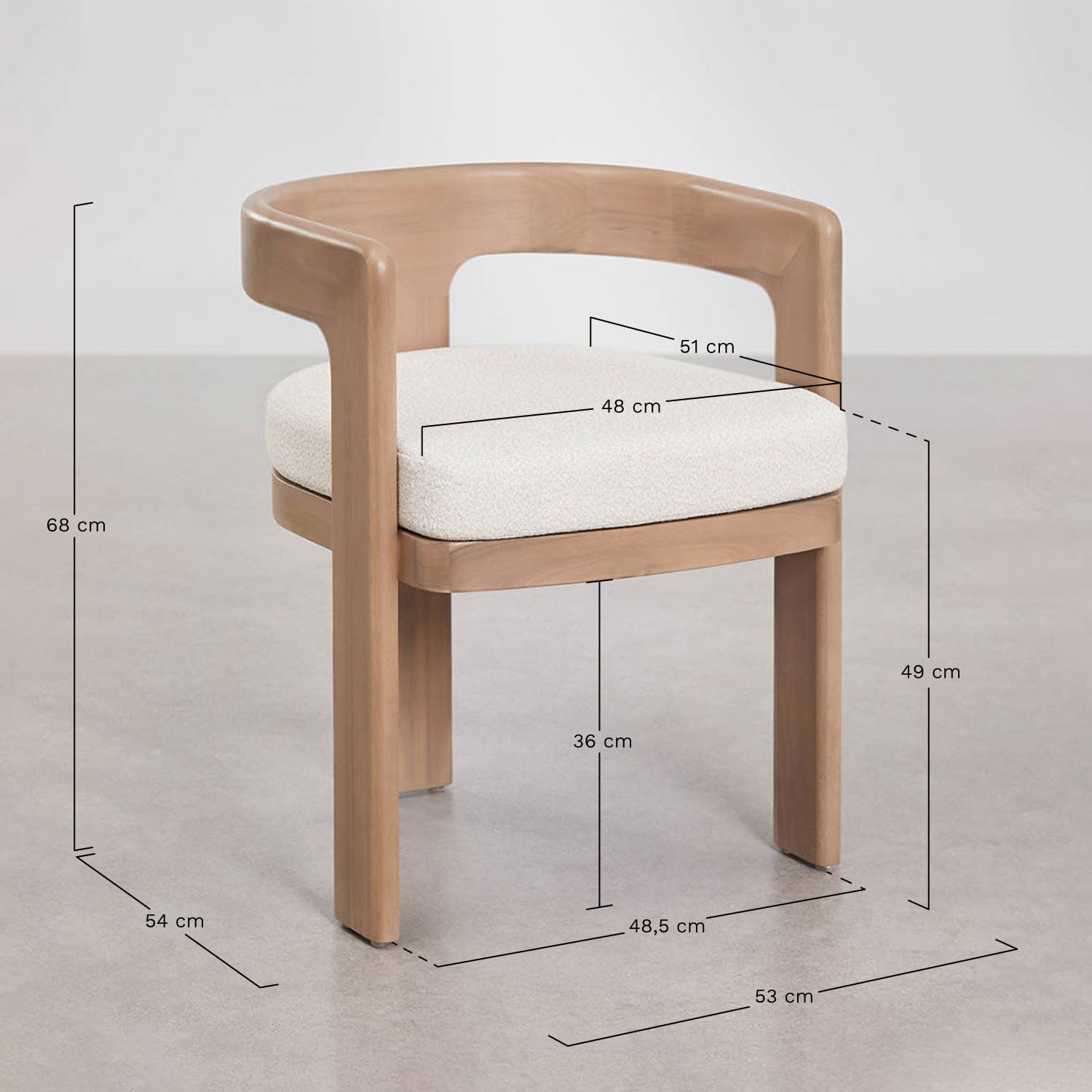 Set de mesa rectangular 220x100 cm en madera de acacia Mirelen y 8 sillas de jardín en madera de acacia y tela bouclé Kandroa, medidas