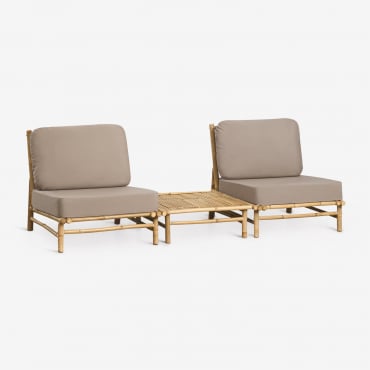 Conjunto De Jardín Con 2 Sillones Y Mesa De Centro Cuadrada 75x75 Cm En Bambú Isendra Tela Marrón Moka - Sklum