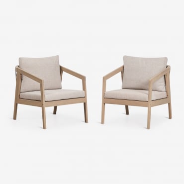 Pack De 2 Sillones De Jardín En Madera De Acacia Y Cuerda Trenzada Kaela Marrón Acacia Claro & Tela Marrón Arena - Sklum