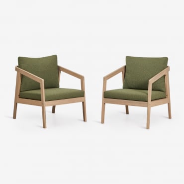 Pack De 2 Sillones En Madera De Acacia Kaela Marrón Acacia Claro & Bouclé Verde Salvia - Sklum