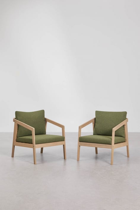 Pack de 2 sillones en madera de acacia Kaela - Bouclé Verde Salvia