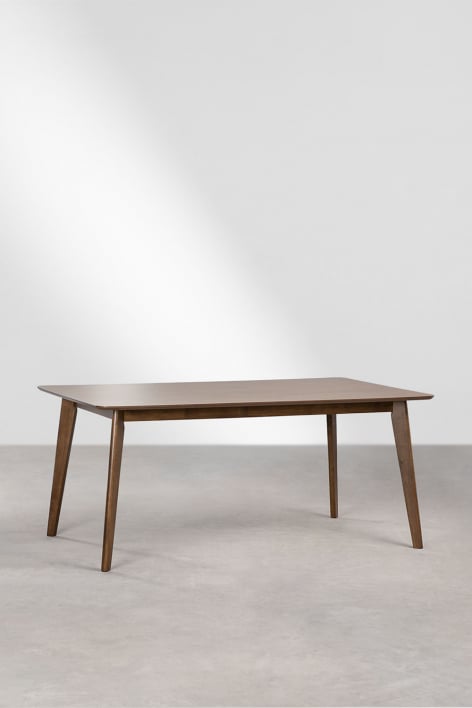 Mesa de comedor rectangular en MDF y madera de caucho Kerhen - Madera Oscura