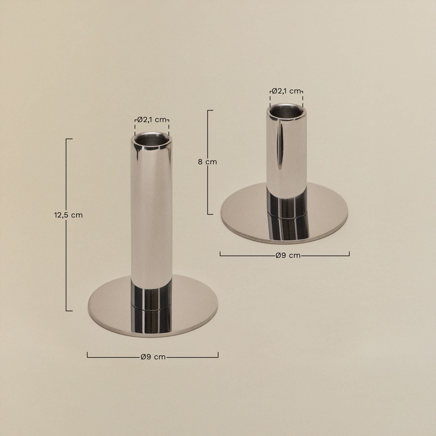 Set de 2 candelabros en acero inoxidable Tyva, medidas