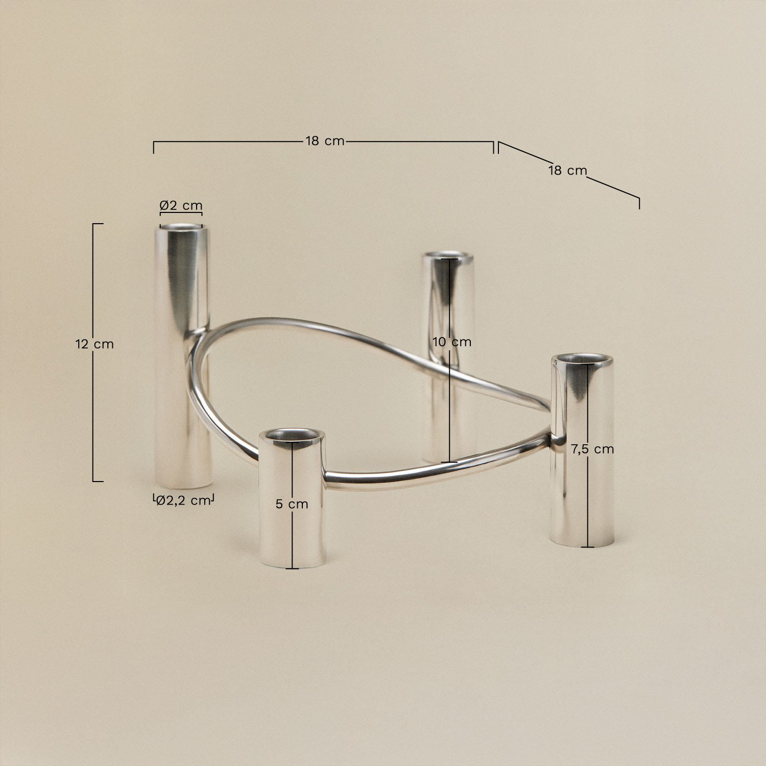 Candelabro de 4 brazos en acero inoxidable Tyva, medidas