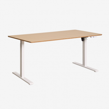 Escritorio Elevable Eléctrico Rectangular Con Función De Memoria En Madera Y Hierro Serpi Marrón Roble & ↔︎ 160 Cm & Blanco - Sklum