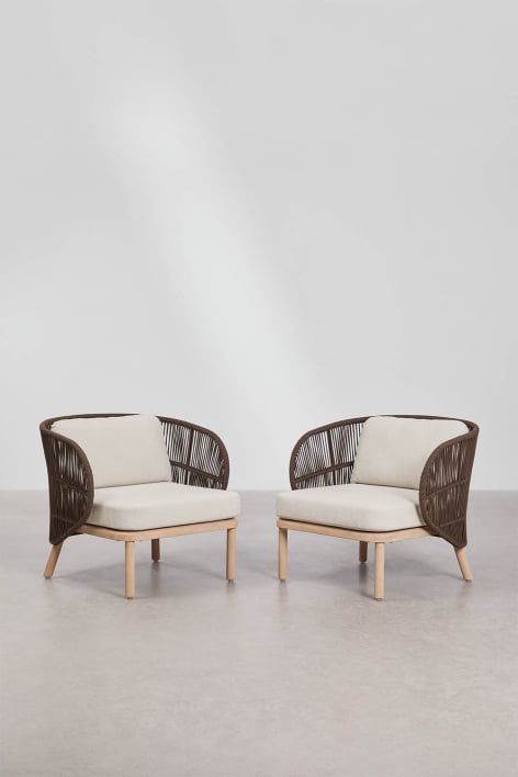 Pack de 2 sillones en madera de acacia y cuerda trenzada Capri
