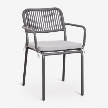 Pack De 6 Sillas De Jardín Apilables Con Reposabrazos En Cuerda Trenzada Arhiza Gris Grafito - Sklum