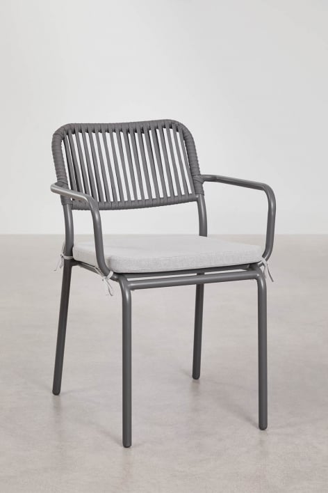 Pack de 4 sillas de comedor apilables con reposabrazos en cuerda trenzada Arhiza - Gris Grafito