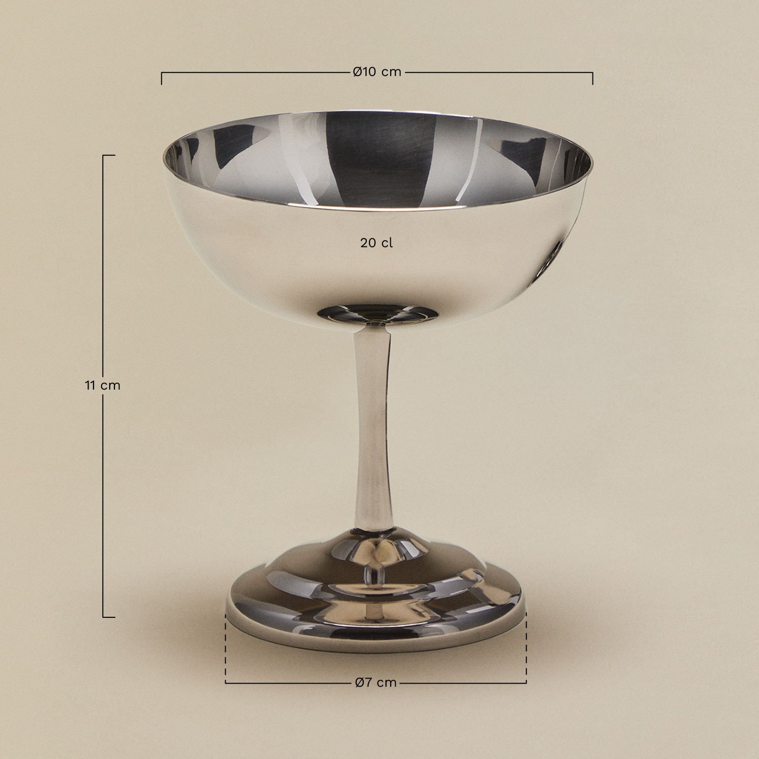 Pack de 2 copas de cocktail 20 cl en acero inoxidable Morrow, medidas