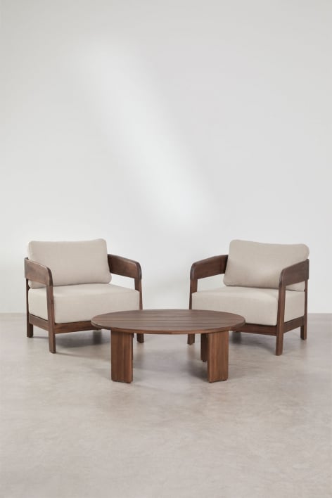 Conjunto de salón con 2 sillones y mesa de centro en madera de acacia Uleno - Marrón Acacia Oscuro