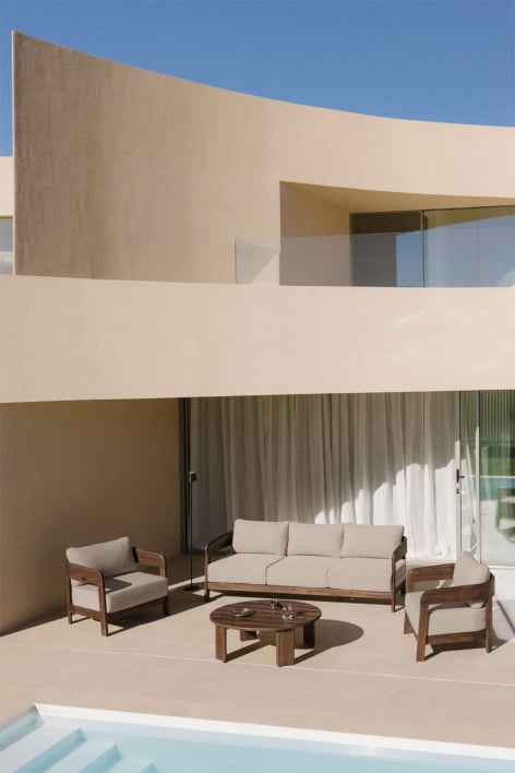 Conjunto de jardín con sofá de 3 plazas, 2 sillones y mesa de centro en madera de acacia Uleno
