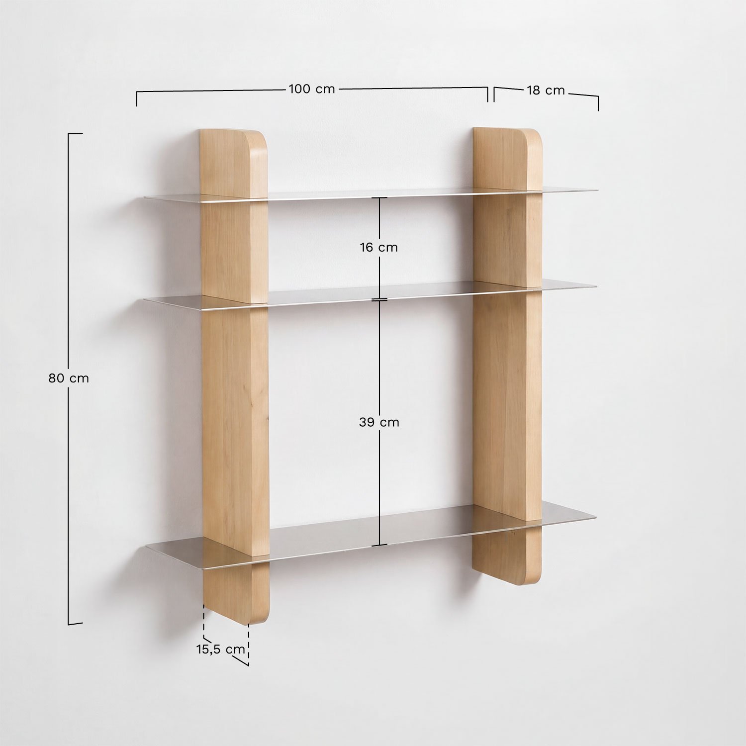 Estantería de pared en madera de mango y acero Tokyo, medidas