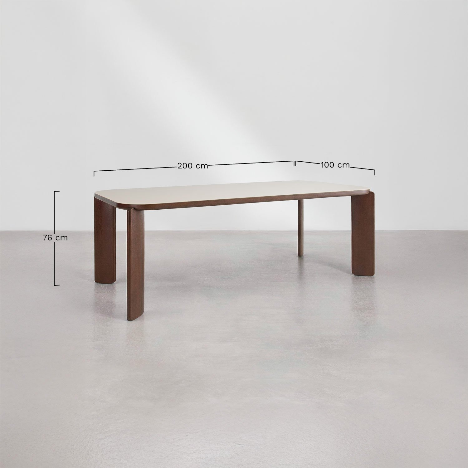 Mesa de comedor rectangular 200x100 cm en vidrio templado y MDF Nilea, medidas